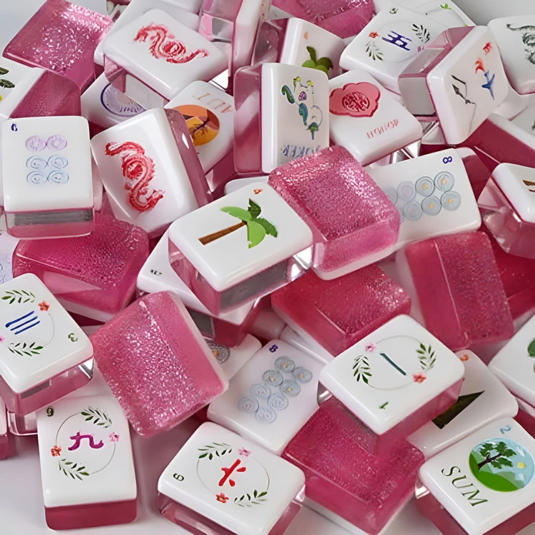 Pink glitter acrylic mahjong tile direction